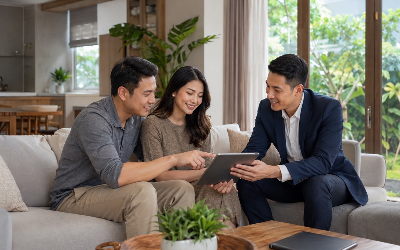 Pasangan mencari properti bersama agen melalui Titik Rumah