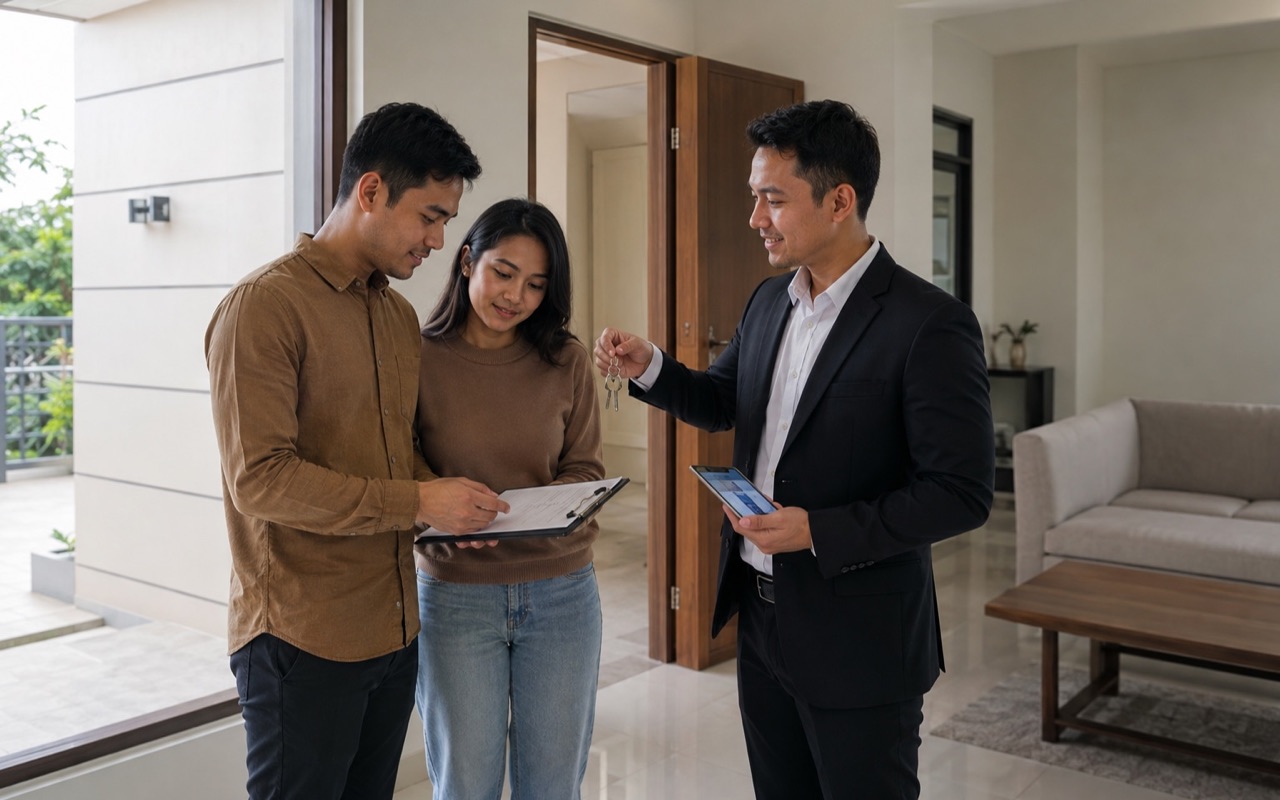 Pasangan memeriksa checklist saat serah terima rumah